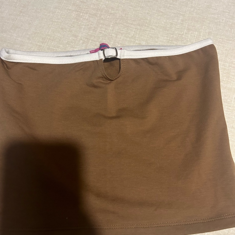 Edikted Tan Strapless Crop Top with White Trim - Picture 2 of 3